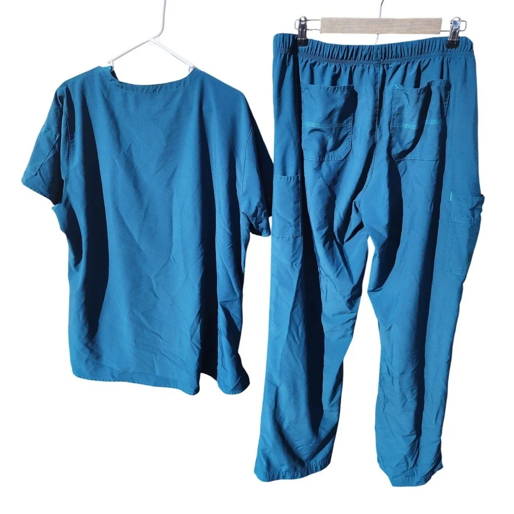 Carhartt Scrub Set Teal Blue V-Neck Top Cargo Pants C52110 Plus Size 2X XL - Picture 2 of 5